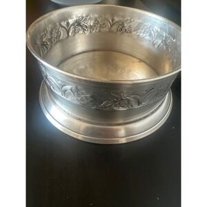 Pottery Barn Wine Bottle Coaster Pewter Grapevine Embossed Metal Decorative Bowl